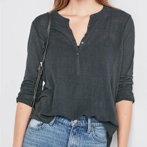Women's Woven Gauze Mix Charcoal Button-Up Top